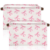 Weysat Coquette Bow Storage Basket pink folded for compact, space-saving storage.