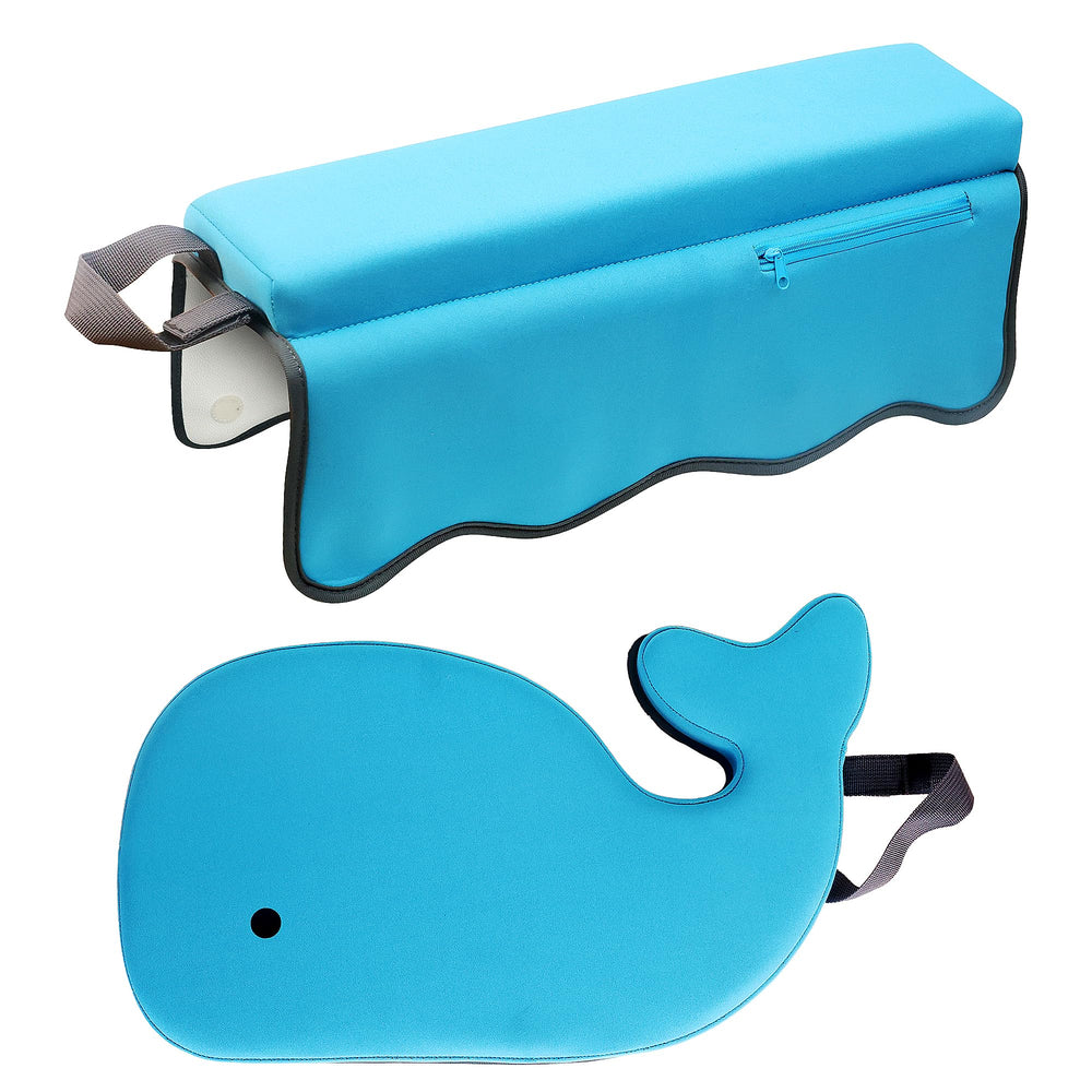 Whale Baby Bath Kneeler close-up shows extra thick padding for knee comfort
