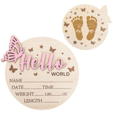 Whaline Hello World newborn sign front view with butterflies and stars for cute photo props