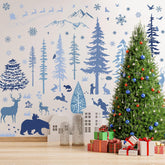 Whaline winter forest wall stickers blue snowflakes decorate walls for festive classroom ambiance