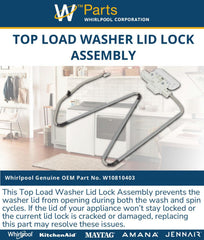 Whirlpool W10810403 lock closeup reveals precise mechanism for smooth engagement.