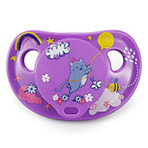 WhisperWilds adult pacifier shield in purple sweet dreams cat pattern for soothing comfort.