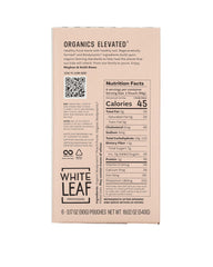 White Leaf Provisions Peach + Oat pouch back view showing label certifications.