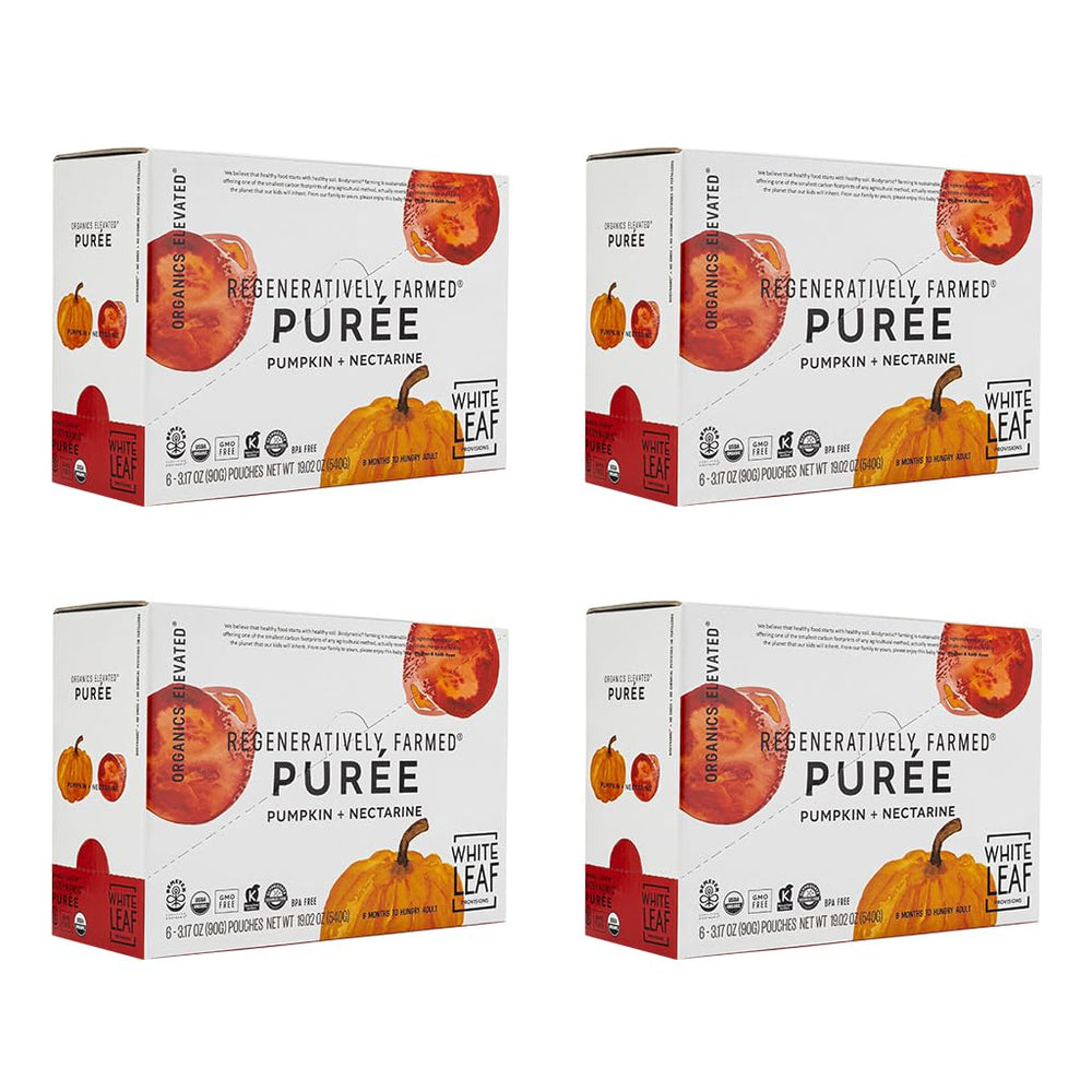 White Leaf Provisions pumpkin-nectarine pouch pack-24 ready for on-the-go toddler snacks.