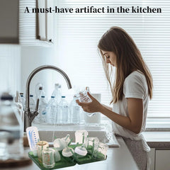 WHNL travel bottle drying rack folded design saves counter space when not in use.