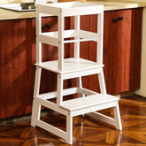 Wiifo kids kitchen step stool in white, front view showing sturdy wood build for safe climbing