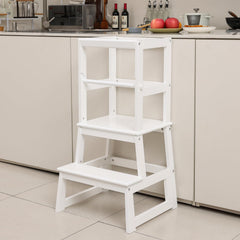 Wiifo kids kitchen step stool white side view highlights safety rail stability