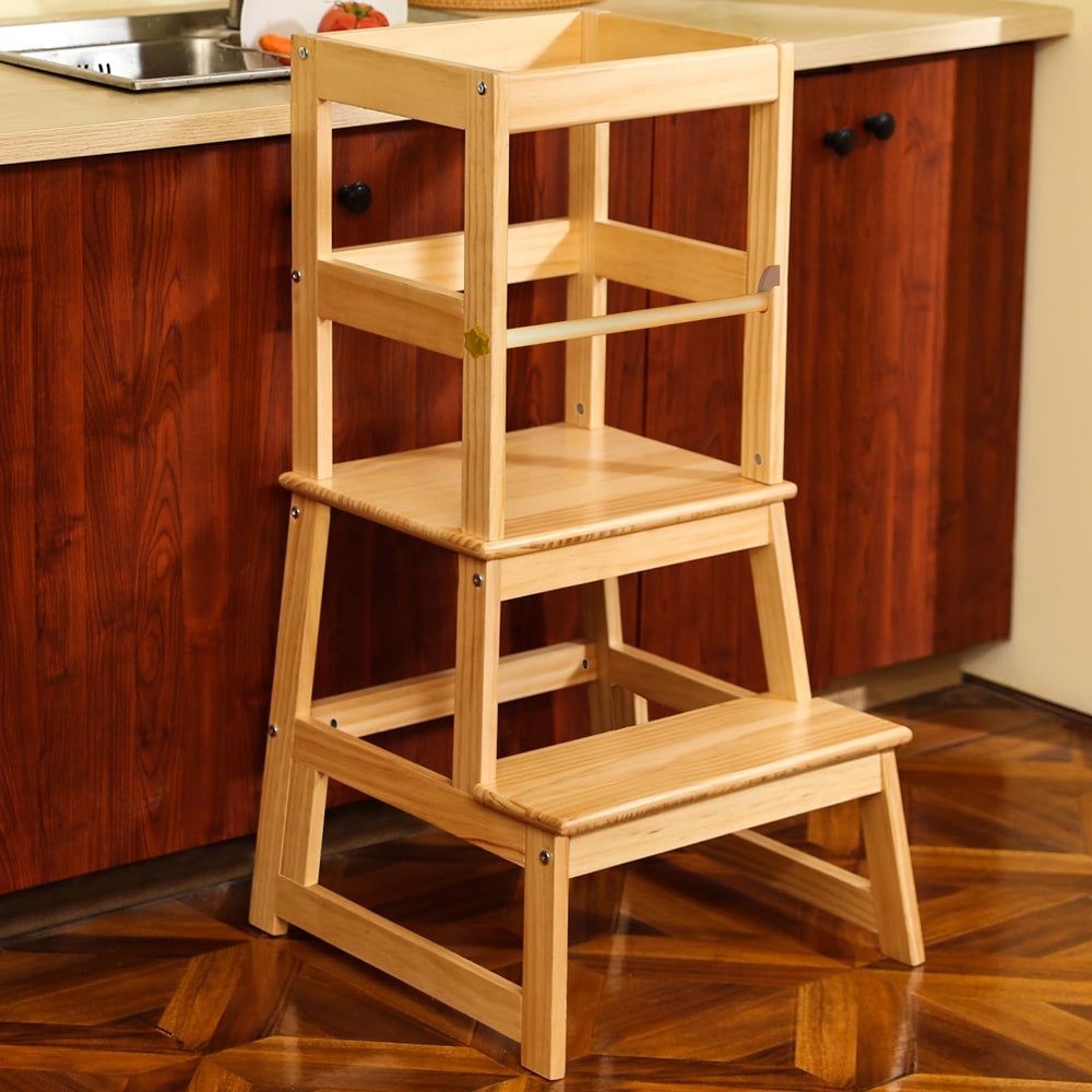 Wiifo kitchen step stool with safety rail elevates kids to counter height.