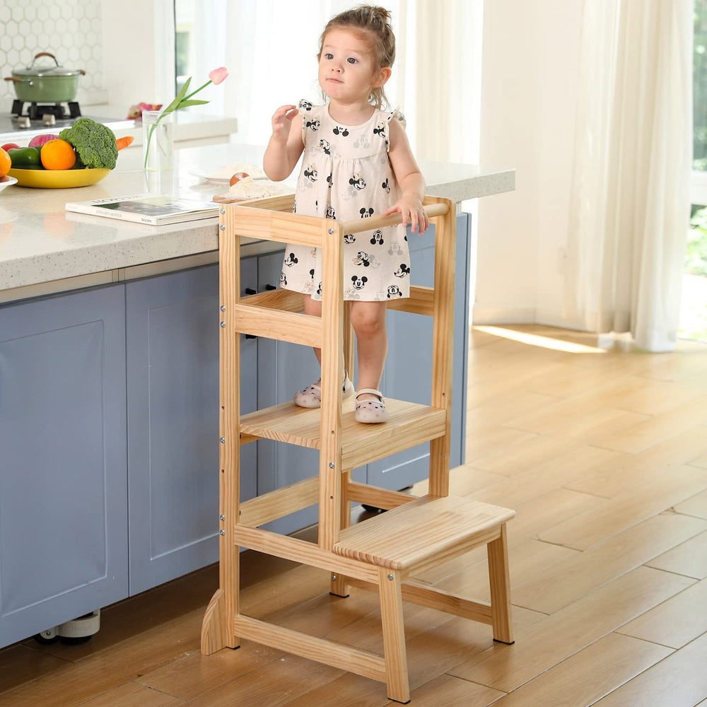 Wiifo Mother's Helper adjustable-height stool assembled at counter for kid-friendly cooking tasks