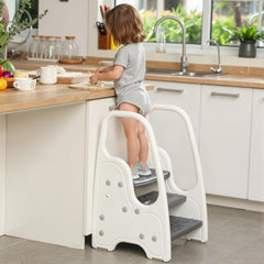 Wiifo 3-step stool gray front view with stable A-frame for toddlers