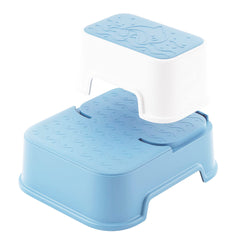 Wiifo toddler step stool blue interlocking design demonstrates secure two-stool setup