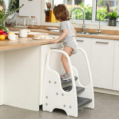 Wiifo toddler step stool grey adjustable-3-steps near kitchen counter for growing kids.