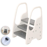 Wiifo toddler step stool grey at bathroom sink with safety handles for independent handwashing.