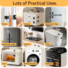 Wilbeva refrigerator lock 2-pack adhesive installation demonstrates tool-free setup.