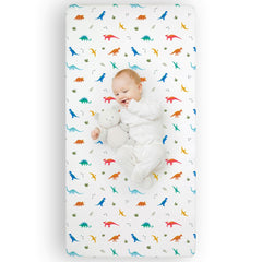 Wildkin Jurassic Dinosaurs pattern crib sheet adds playful charm while keeping baby cozy