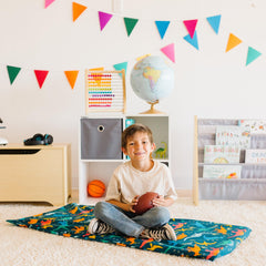 Wildkin nap mat cover closeup stitching shows durable seams