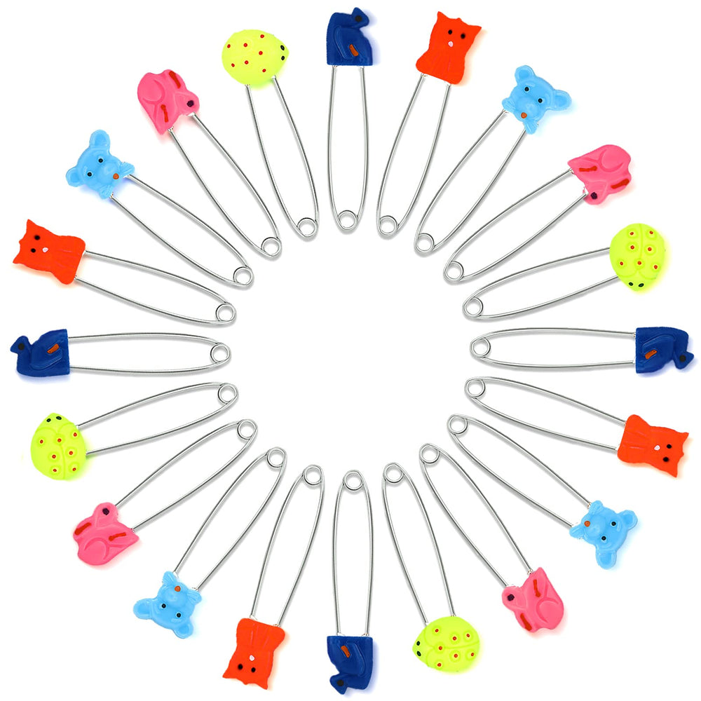 WILLBOND baby safety pins with animal patterns in a 30-pack for quick diaper fixes.