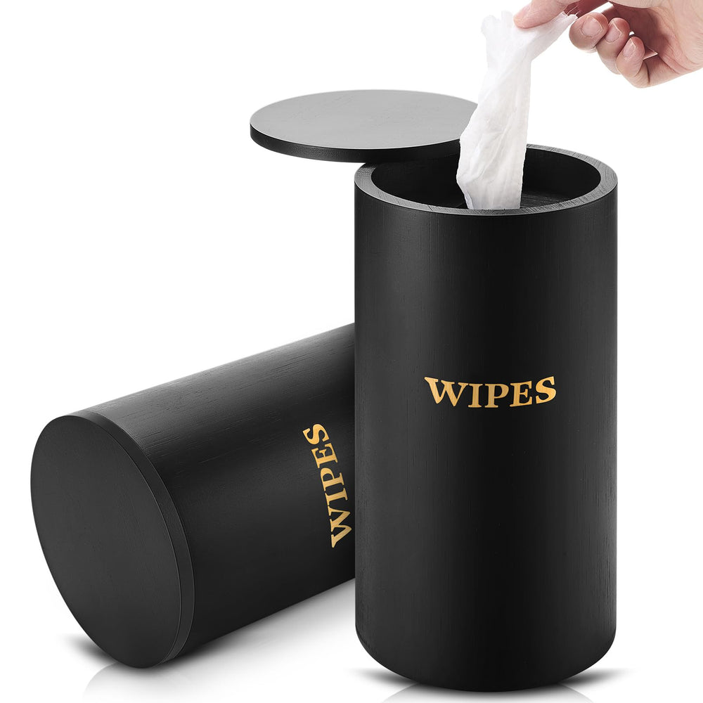 Willinglong bamboo wipes dispenser with magnetic lid on countertop for easy access.
