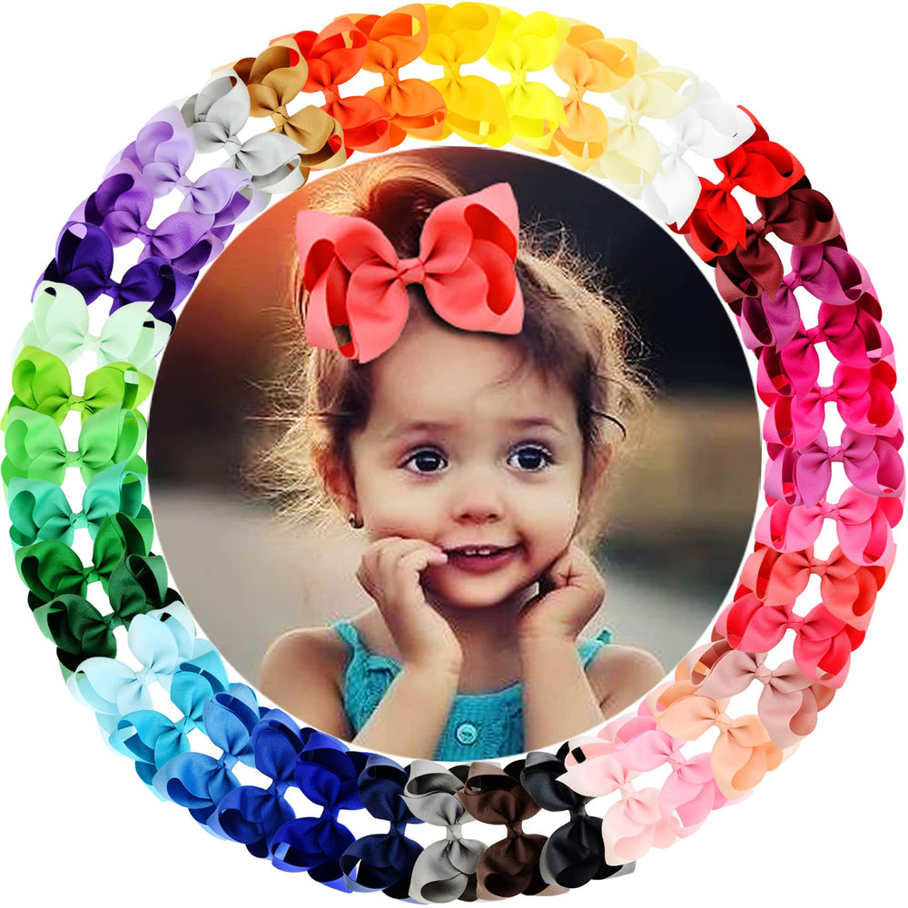 WillingTee 4.5 inch hair bows close-up on clips for secure toddler hairstyles