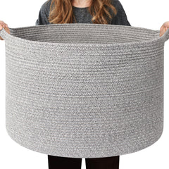 WILLITAT Extra Large Blanket Basket, 22in round top view, ample storage for blankets