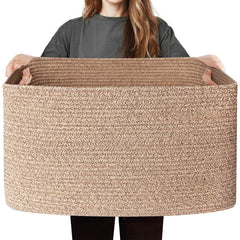 Willitat large storage basket with blankets keeps living room organized.