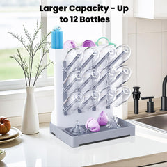 WillMall bottle drying rack top pocket dries nipples and small parts after feeding.