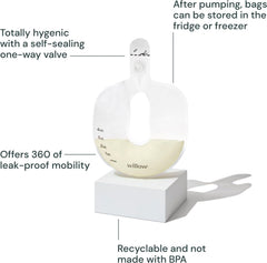Willow breast milk bags leak-proof closure demonstrating mess-free pumping