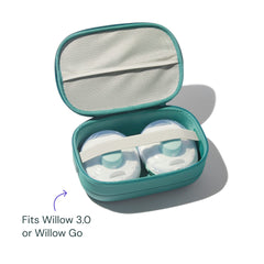 Willow breast pump carrying case teal hard-shell protects wearables during travel