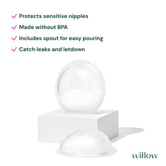 Willow Catch-All Milk Cups worn in bra during routine nursing and pumping.