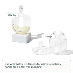 Willow self-sealing leak-proof bags provide secure milk transport.