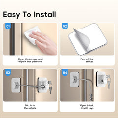 WILNIRY lock close-up highlights adhesive pad and latch.