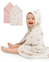Wimist hooded baby towel Vintage Blossom closeup showing plush thickness for gentle drying.