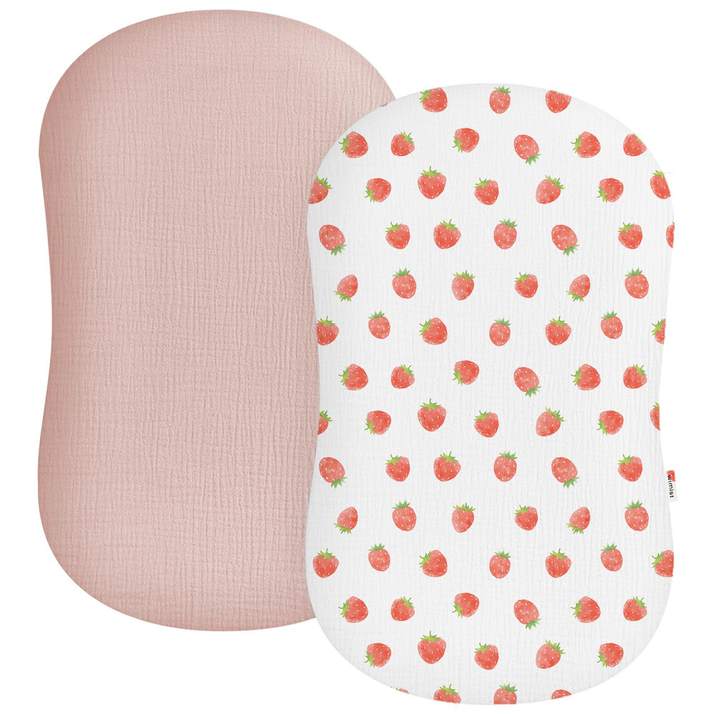 Wimist muslin baby lounger cover strawberry pattern for soft, gentle skin comfort.