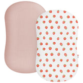 Wimist muslin baby lounger cover strawberry pattern for soft, gentle skin comfort.
