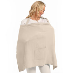 Wimist muslin nursing cover beige fabric closeup highlights breathable texture for comfortable breastfeeding.