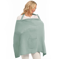 Wimist muslin nursing cover sage front view offers discreet privacy and breathable coverage.