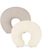 Wimist nursing pillow cover 2-pack beige and pale yellow flatlay for easy rotation.