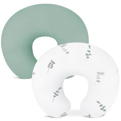 Wimist Leaf-A nursing pillow cover two-pack in breathable cotton muslin for feeding comfort.