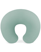 Wimist nursing pillow cover sage fabric closeup shows soft breathable muslin for gentle feeds