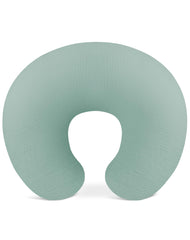 Wimist nursing pillow cover sage fabric closeup shows soft breathable muslin for gentle feeds