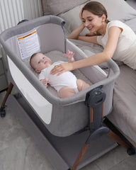 Winchild baby bassinet overview in grey demonstrates versatile 3-in-1 design for day and night use