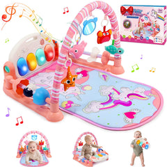 Windidi baby gym with detachable piano and sea toys promotes tactile and auditory sensory play.