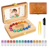 Windspeed wooden tooth box showing a compact keepsake with 16 organized slots for teeth
