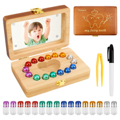 Windspeed wooden tooth box showing a compact keepsake with 16 organized slots for teeth
