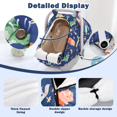 WINGHENLEE winter baby car seat cover blue dinosaur in stroller demonstrates universal fit.