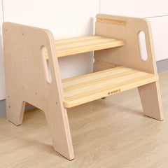 Wingyz wooden toddler step-stool front view demonstrates sturdy frame for safe everyday reach.