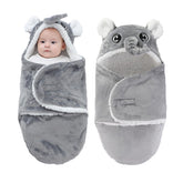 Winmany baby hooded fleece swaddle grey elephant front view offers cozy warmth for restful newborn sleep