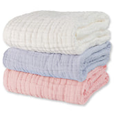 WinReal muslin baby towels set 3pack folded for quick, cozy drying after bath.