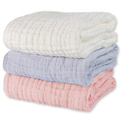 WinReal muslin baby towels set 3pack folded for quick, cozy drying after bath.