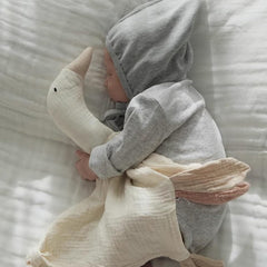 Winsation Goose Lovey blue in car seat illustrates travel-friendly comfort on the go.